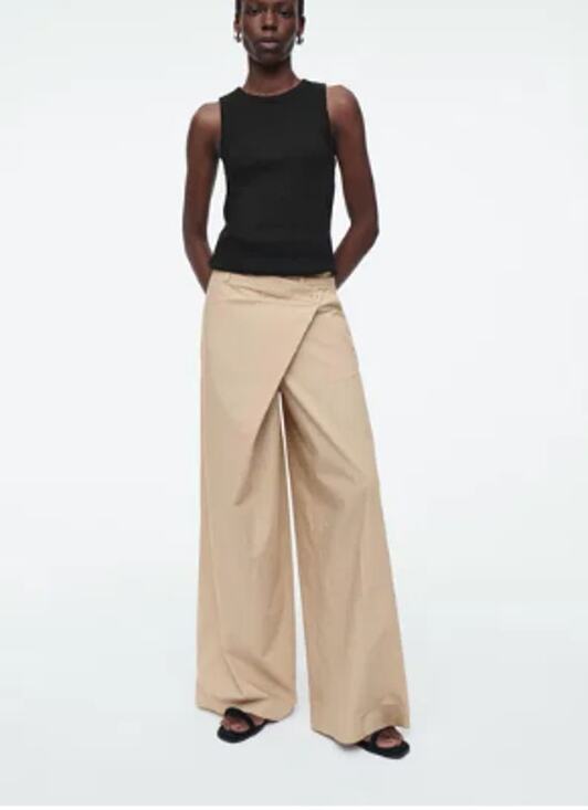 COS Pants - COS Asymmetric Wrap Trousers Beige 100% Pima Cotton Wide Legs 10